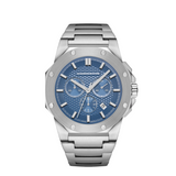 Cornavin CO.DS.04.B Silver watch with blue face on a white background