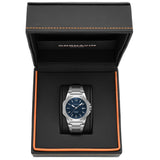 CORNAVIN CO 2021-2026 - Swiss Made Watch with a blue dial and stainless steel bracelet.