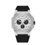 Cornavin CO.DS.02.R Silver watch with black strap and detailed face on a white background