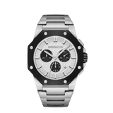 Silver and black Cornavin watch on white background