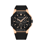 Cornavin CO.DS.15.R Black and rose gold watch with black rubber strap on a white background