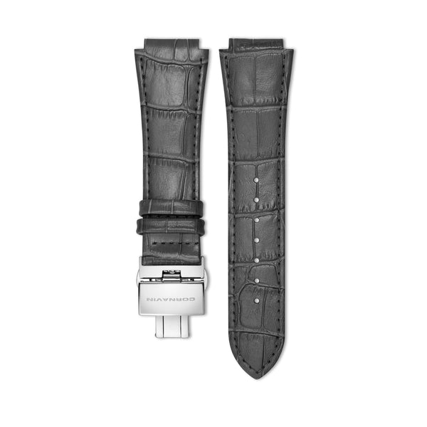 19mm - Grey Leather Strap with Butterfly Clasp