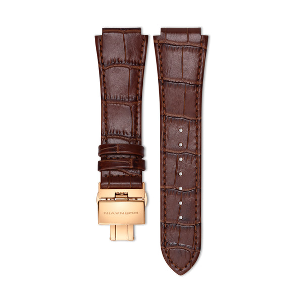 19mm - Brown Leather Strap with Butterfly Clasp