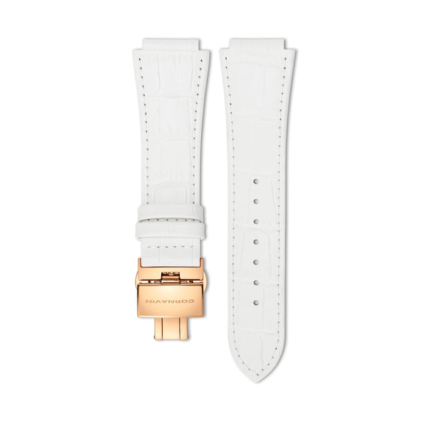 19mm - White Leather Strap with butterfly clasp