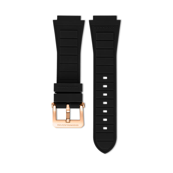 Black Rubber and Silicone Strap for Cornavin Downtown and Downtown Sport watch with stainless steel ardillon buckle