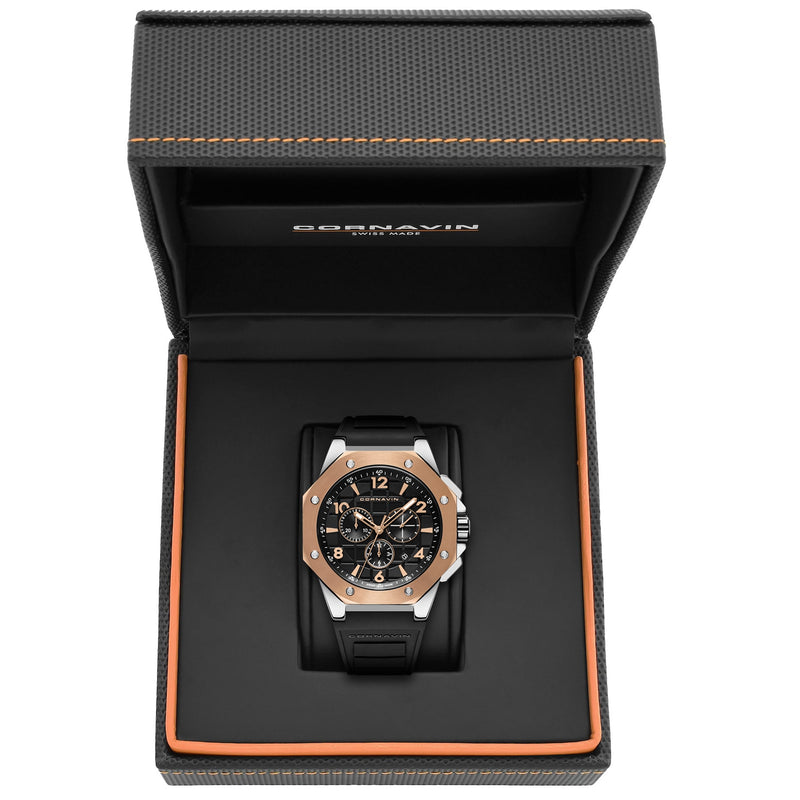 CORNAVIN CO 2012-2018R - Swiss Made Watch Chronograph with rosegold bezel and Stainless Steel Case