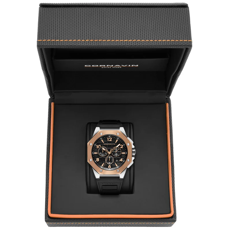 CORNAVIN CO 2012-2018R - Swiss Made Watch Chronograph with rosegold bezel and Stainless Steel Case