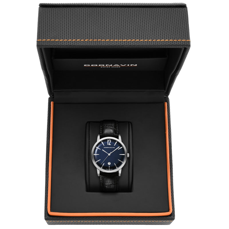 Cornavin Swiss Made Uhr Bellevue mit blauem Zifferblatt