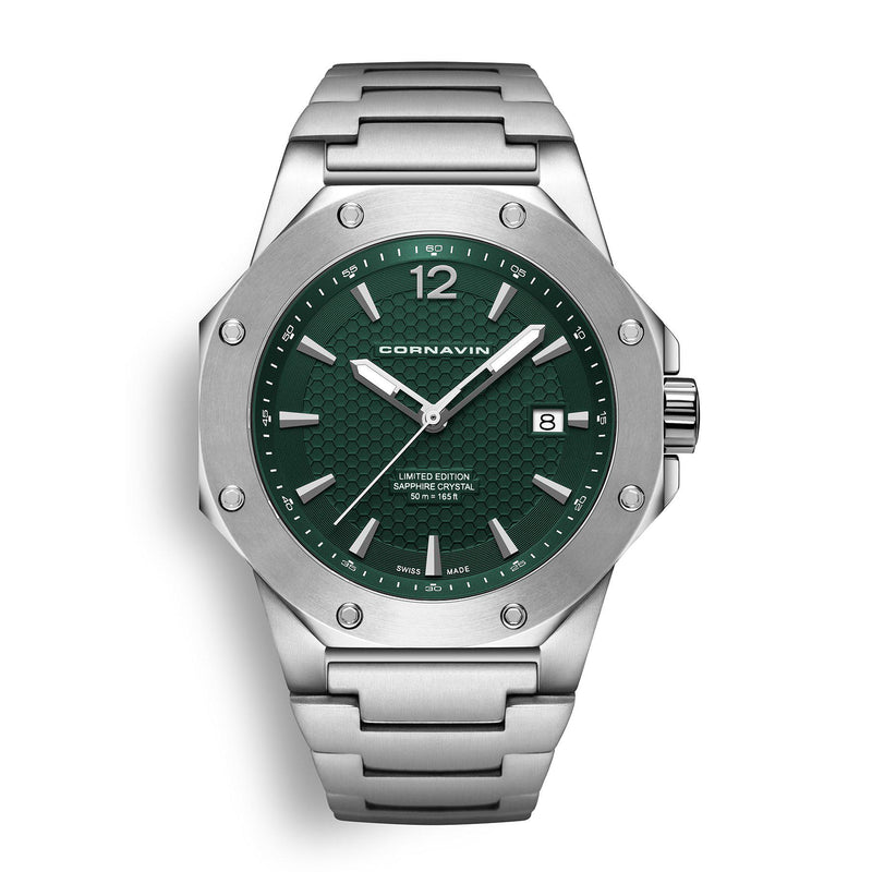 CORNAVIN CO 2021-2027 - Schweizer Uhr mit grünem Zifferblatt 