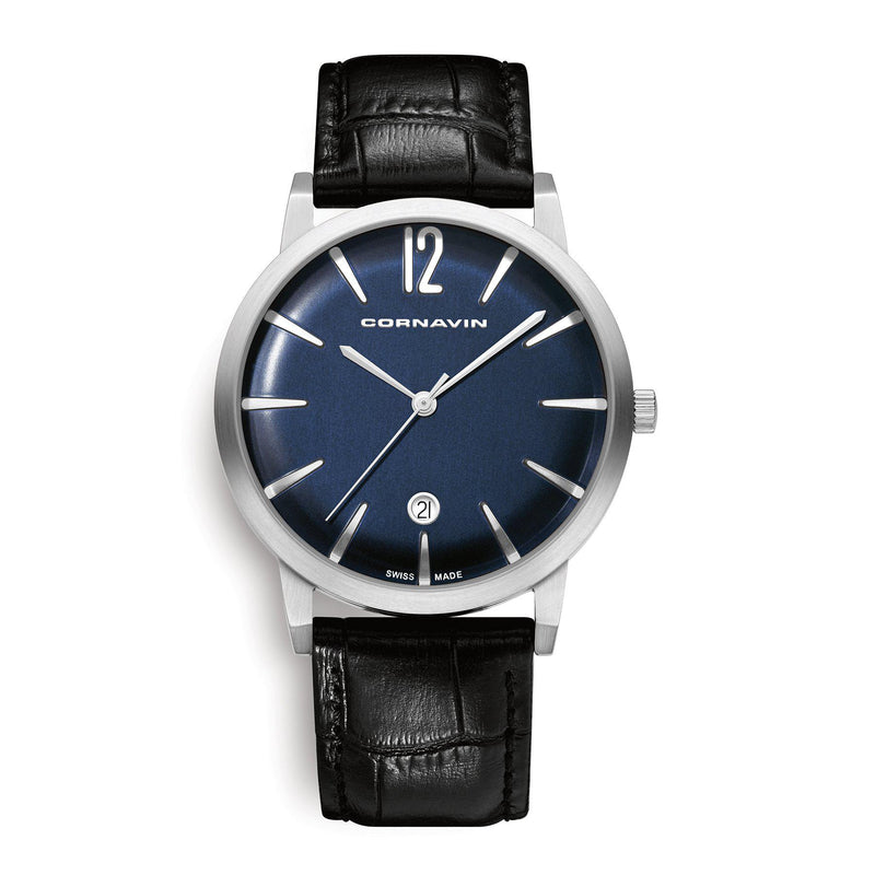 Cornavin Swiss Made Uhr Bellevue mit blauem Zifferblatt