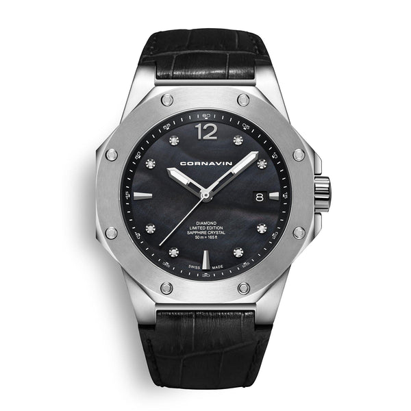 CORNAVIN CO 2021-2023 DIAMOND EDITION - Schweizer Uhr mit schwarzem MOP-Zifferblatt und Diamanten