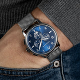 CORNAVIN CO.BD.04.B -Schweizer Uhr mit Grossdatum und blauem Zifferblatt