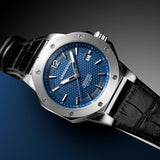 CORNAVIN CO 2021-2004 - Schweizer Uhr mit blauem Zifferblatt und schwarzem Lederband