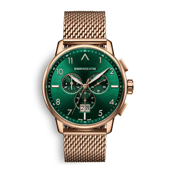 CORNAVIN CO.BD.10.B - Schweizer Uhr mit Grossdatum und grünem Zifferblatt