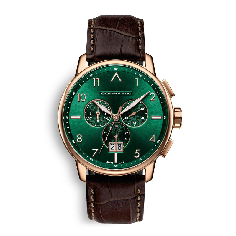 CORNAVIN CO.BD.10.L - Schweizer Uhr mit Grossdatum und grünem Zifferblatt