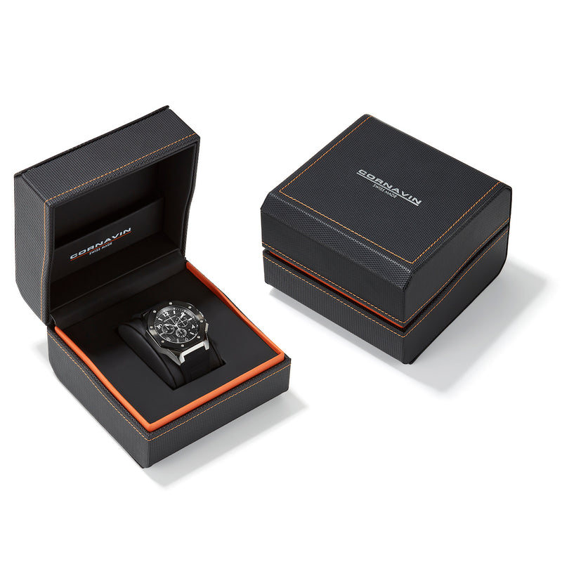 CORNAVIN CO 2012-2005R - Schweizer Chronograph mit Edelstahlgehäuse und schwarzem Kautschukband