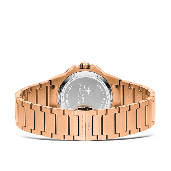 Cornavin Downtown Sky women's watch with rosegold case and black mother-of-pearl dial with 11 diamonds