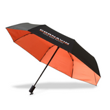 Orange and black umbrella with Cornavin logo on a white background