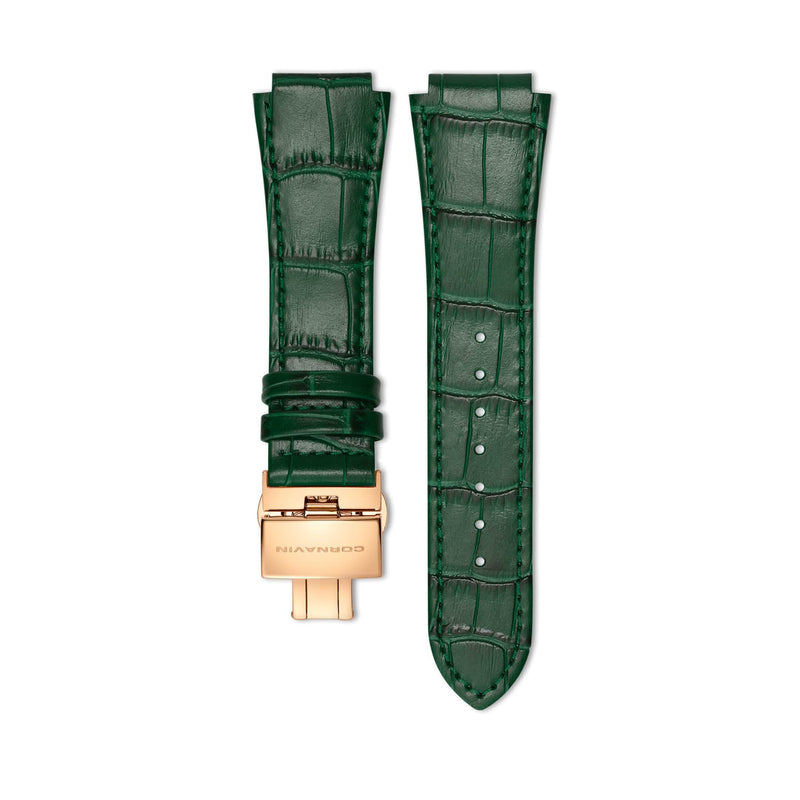 19mm - Bracelet en cuir vert avec boucle déployante