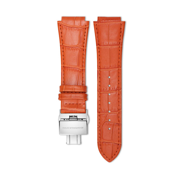19mm - Bracelet en cuir orange avec boucle déployante