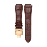 19mm - Bracelet en cuir marron avec boucle déployante