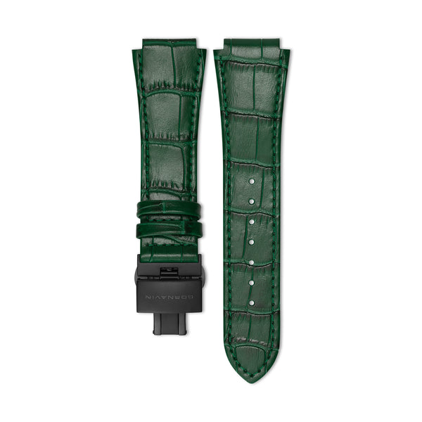 19mm - Bracelet en cuir vert avec boucle déployante