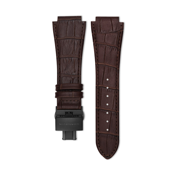 20mm - Bracelet en cuir brun foncé avec boucle déployante
