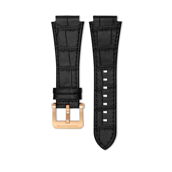 Black Calf Leather Strap for Cornavin Downtown and Downtown Sport watch with stainless steel ardillon buckle