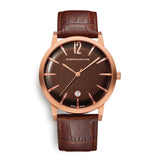 Cornavin Swiss Made Watch Bellevue with a rose gold PVD case and brown leather strap