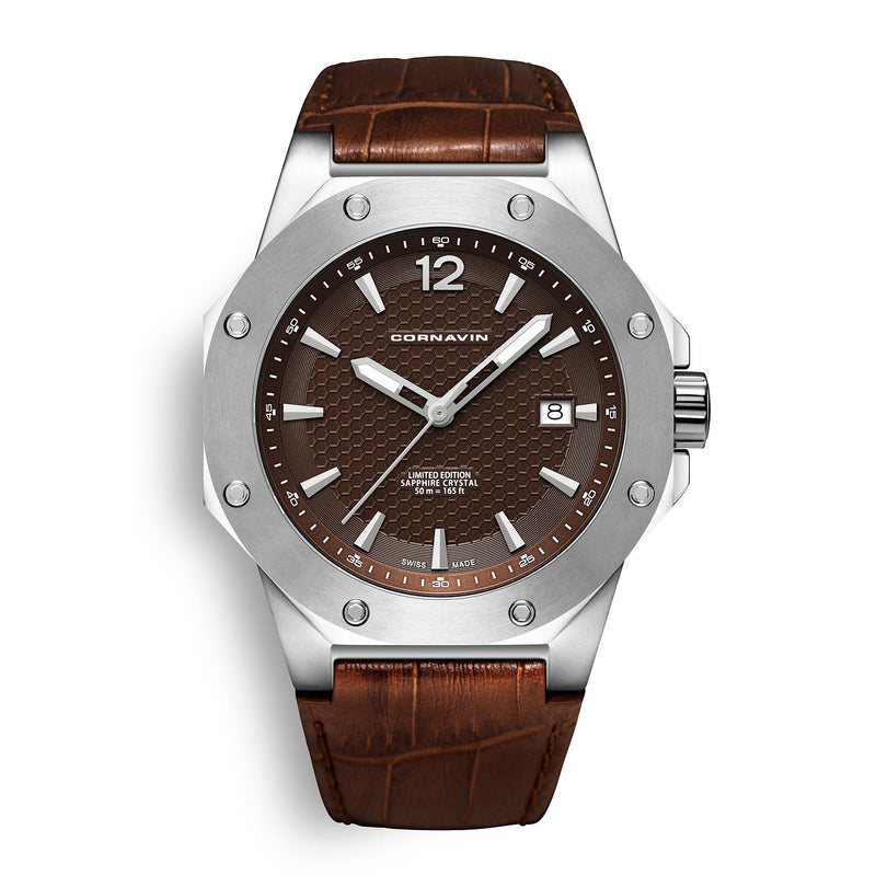 CORNAVIN CO 2021-2003 - Swiss Made Watch with a brown dial and leather strap