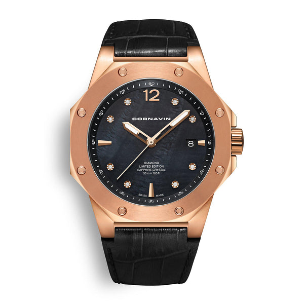 CORNAVIN CO 2021-2024 DIAMOND EDITION - Swiss Made Watch with black MOP dial and rose gold PVD case