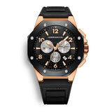 Cornavin CO 2012-2010R Chronograph with rosegold case, black bezel and rubber strap