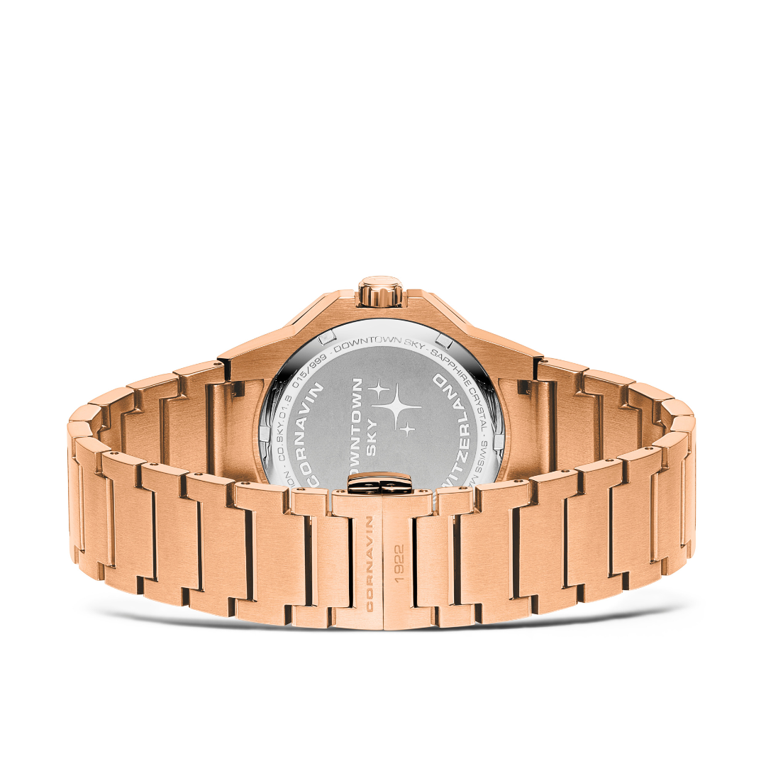 Cornavin Downtown Sky women's watch with rosegold case and black mother-of-pearl dial with 11 diamonds