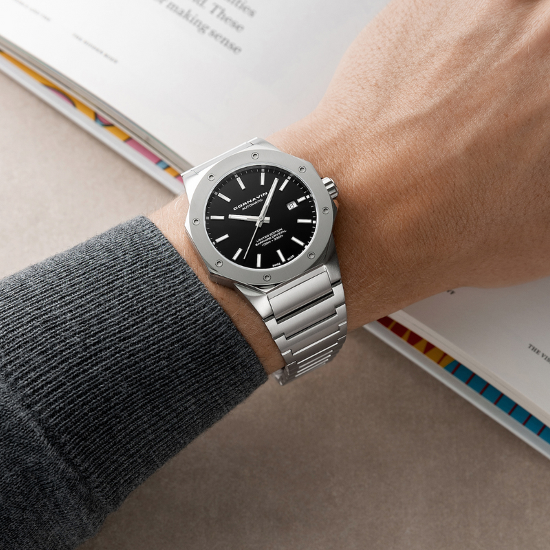 Downtown 3-H Automatic Swiss Made watch with black dial