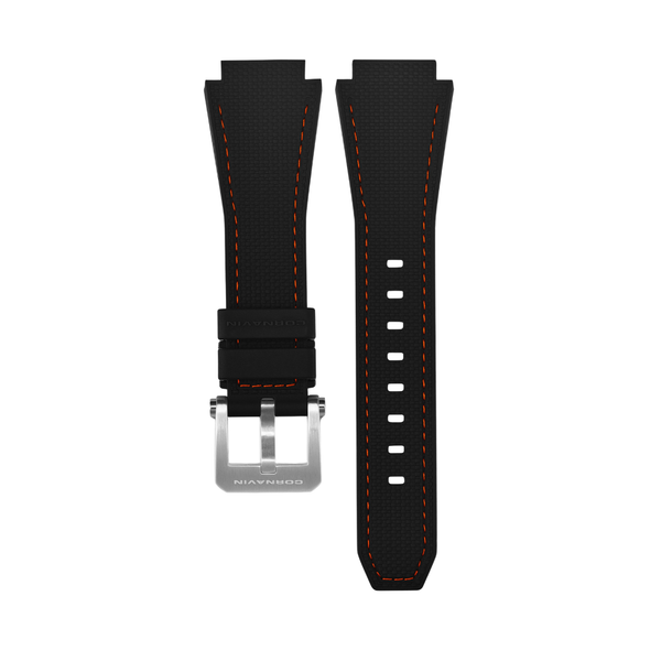19mm - Textured Silicone Strap with Orange Stitching
