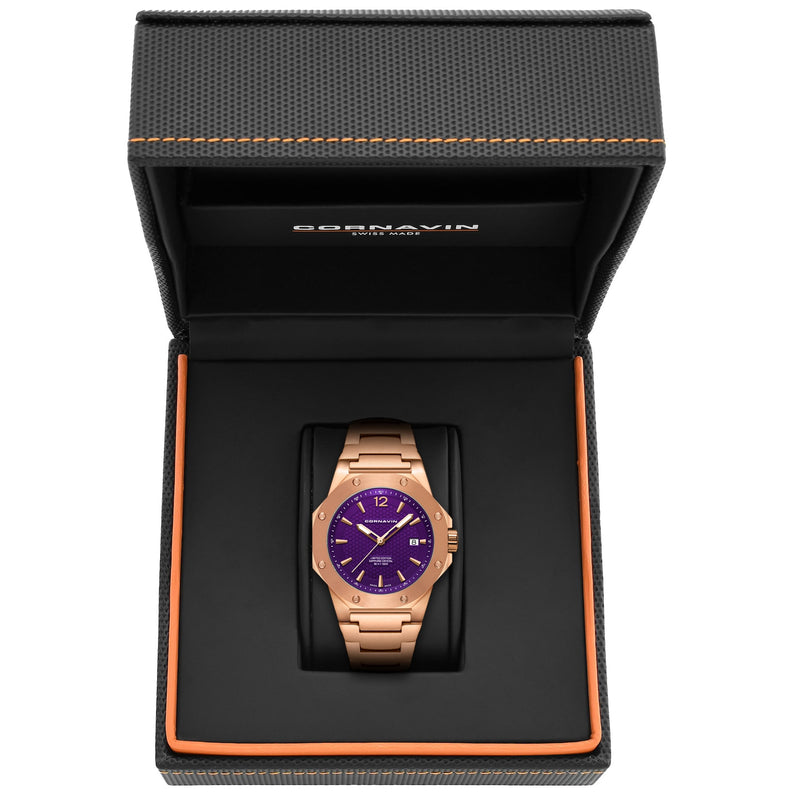 CORNAVIN CO 2021-2034 - Swiss Made Watch with a rose gold PVD case and purple dial
