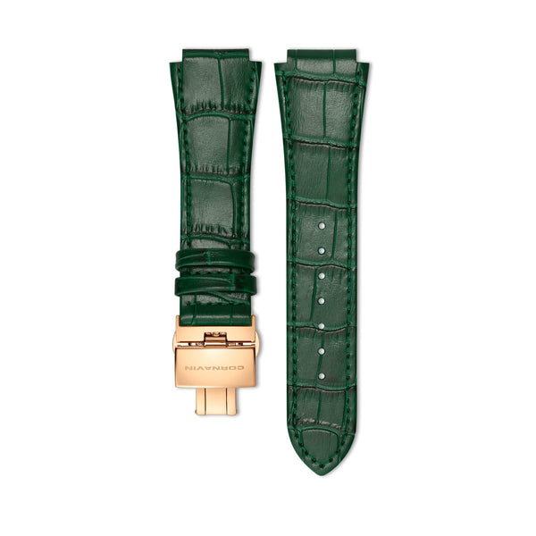 19mm - Green Leather Strap with Butterfly Clasp