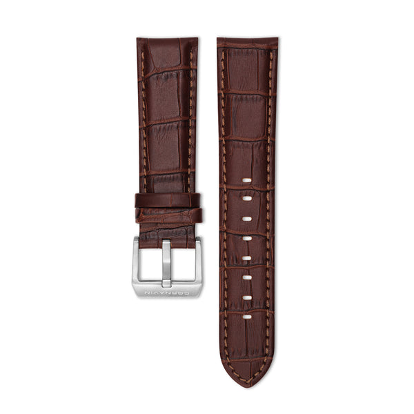 Brown Calf Leather Strap for Cornavin Big Date watch with stainless steel ardillon buckle