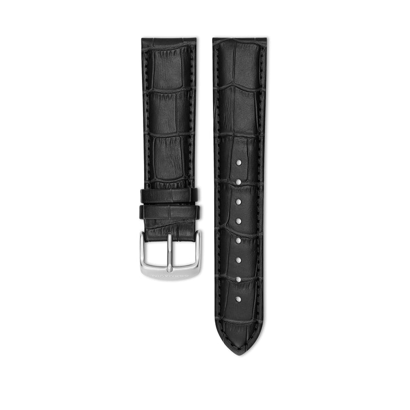 Black Calf Leather Strap for Cornavin Bellevue watch with stainless steel ardillon buckle