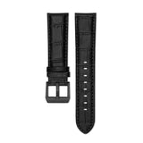 Black Calf Leather Strap for Cornavin Big Date watch with stainless steel ardillon buckle