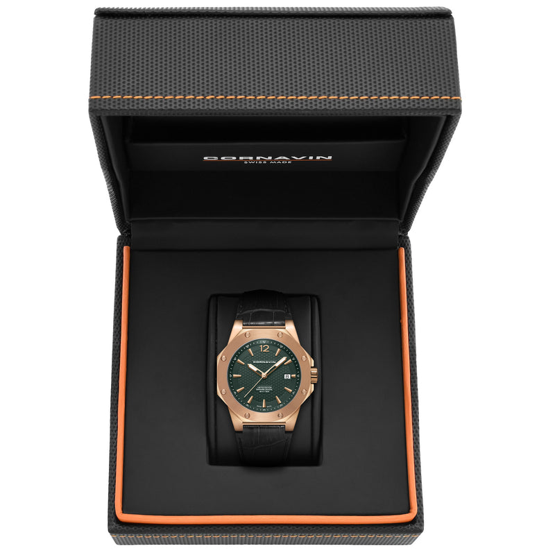CORNAVIN CO 2021-2014 - Swiss Made Watch with rose gold PVD case and green dial