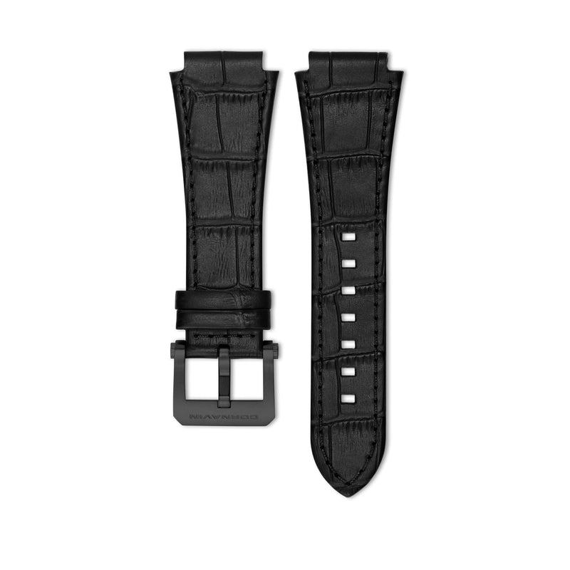 Black Calf Leather Strap for Cornavin Downtown and Downtown Sport watch with stainless steel ardillon buckle