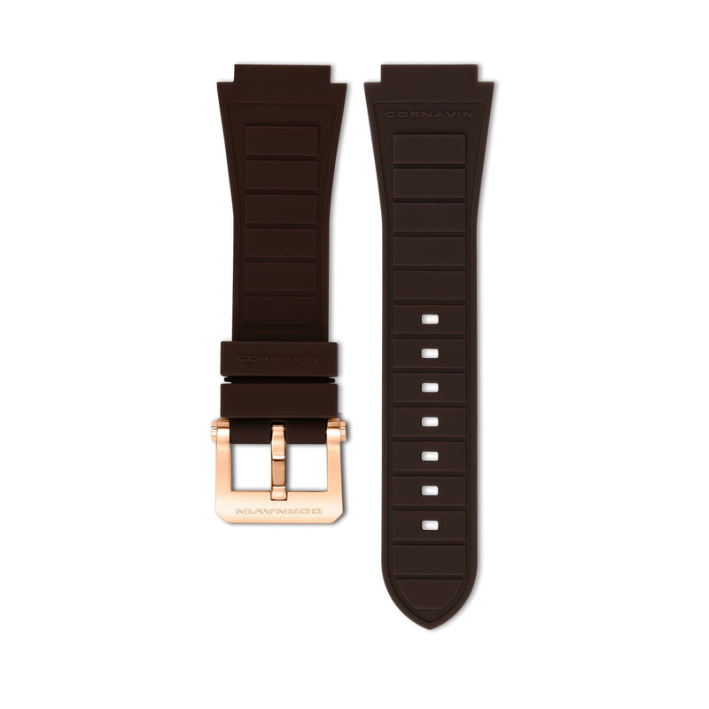 Brown Rubber and Silicone Strap for Cornavin Downtown and Downtown Sport watch with stainless steel ardillon buckle