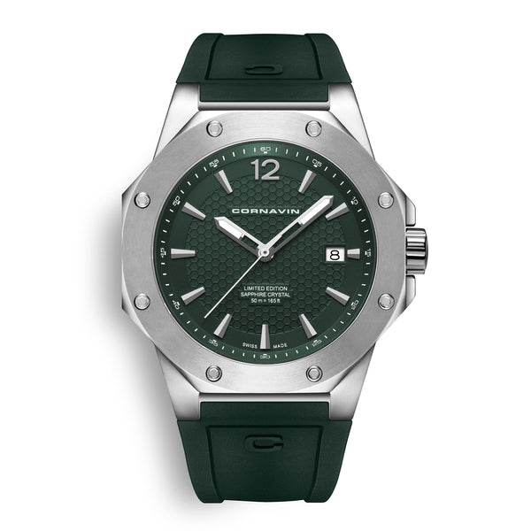 CORNAVIN CO 2021-2052 - Swiss Made Watch with a green dial and green rubber strap