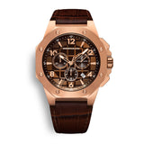 CORNAVIN CO 2012-2016R - Swiss Made Watch Chronograph with Rose Gold PVD Case and Brown Dial and Leather Strap