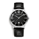Cornavin Bellevue Swiss Made Watch with a black dial and leather strap 