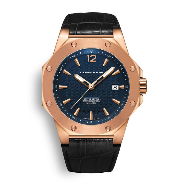 CORNAVIN CO 2021-2018 - Swiss Made Watch with rose gold PVD case and blue dial