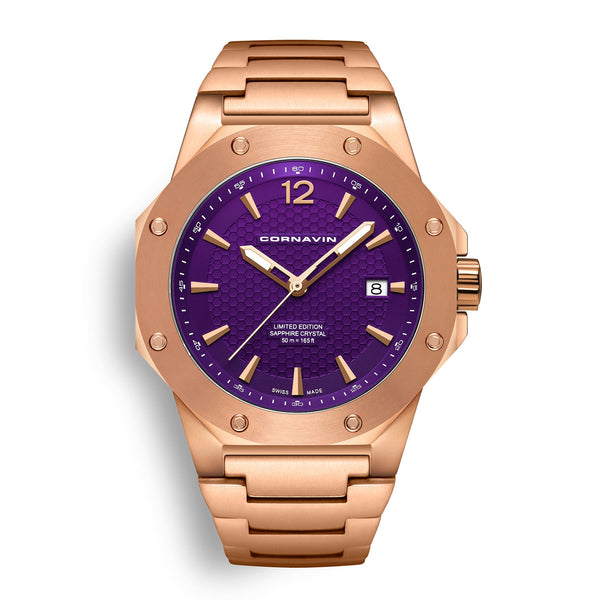 CORNAVIN CO 2021-2034 - Swiss Made Watch with a rose gold PVD case and purple dial