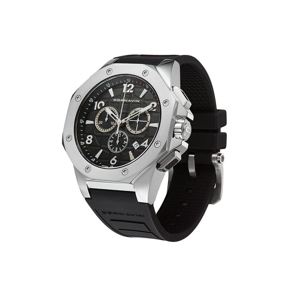 CORNAVIN CO 2012-2001R - Swiss Made Chronograph with a Stainless Steel case and Black Rubber Strap