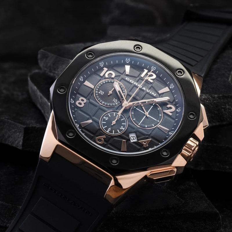 CORNAVIN CO 2012-2015R - Swiss Made Watch Chronograph with black bezel and Rose PVD Case